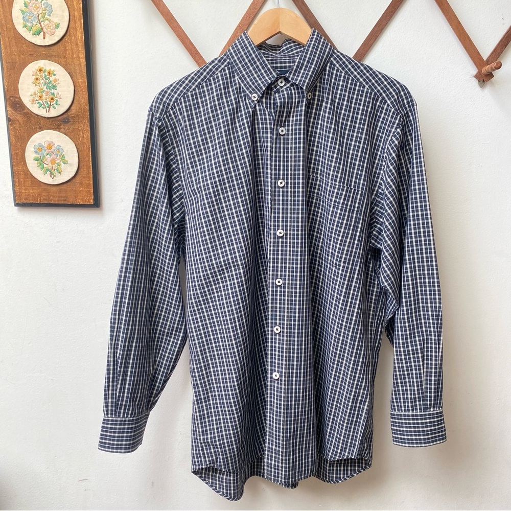 Lorenzini Checkered Plaid Button Up Shirt Made In Italy